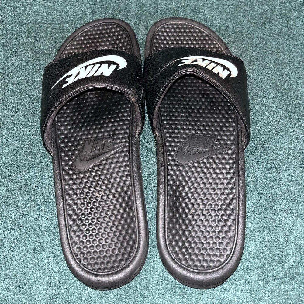 Nike Black Slide Sandals with White Logo